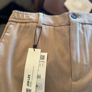 Khaki Easy Pant Jogger Waist Pleated Pant with Cuffs